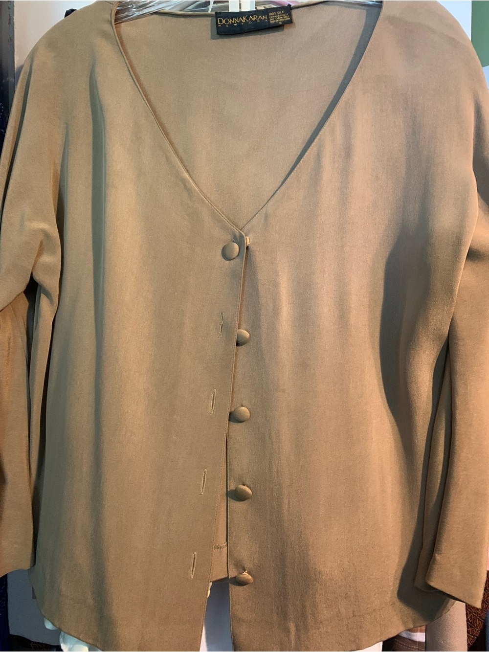 Donna Karan Silk Blouse in Taupe Brown